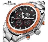 Paulareis Reloj automático para hombre, mecánico, multifuncional, con luz nocturna, banda de acero, cinta naranja