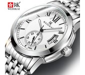WEISIKAI Relojes para hombre 140A, camiseta nueva de marca de lujo, reloj para hombre con caja, calendario luminoso resistente al agua, relojes mecánicos automáticos para hombre negro