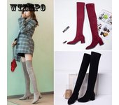 Botas de ante sintético para mujer, botas altas con cordones y tacones sexis para mujer, botas altas para mujer 39 negro