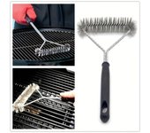 Cepillo para barbacoa, herramienta de limpieza, parrilla para barbacoa, cerdas de acero inoxidable, cepillos de alambre antiadherentes para limpieza de cocina, accesorios para barbacoa rojo
