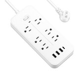 Regleta de enchufes con 6 tomas de corriente y protector de sobretensiones, 3 puertos USB y 1 puerto de carga tipo C.