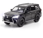 Modelo de coche fundido a presión de aleación todoterreno Lexus LX570 a escala 1/32, juguete de vehículo de metal con sonido y luz, 6 puertas abiertas para niños y adultos, colección de regalos 1/32-16x7x6cm negro
