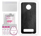 apgo Protective Skin Sticker for the back compatible with Motorola Moto Z3 Play, Wrap Film, Foil, Vinyl - Pattern Black Leather