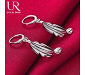 Pendientes de plata de ley 925 con forma de hoja torcida que cuelgan y perforan, joyería de boda de moda 4.00*0.90cm
