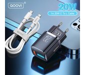 QOOVI PD 20W Mini USB Tipo C Cargador Adaptador de pared de carga rápida Carga rápida 4.0 QC para iPhone 14 13 Pro Max 12 11 Xs X iPad Xiaomi Huawei Samsung EU plug negro