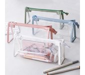 Estuche para lápices portátil de gran capacidad, bolsa de papelería de estilo coreano transparente, suministros escolares color rosa