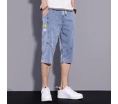 Pantalones vaqueros de siete puntos para hombre, pantalones vaqueros finos de marca a la moda para jóvenes, pierna recta, holgados, de talla grande, medianos, pantalones cortos vaqueros informales XXXXXL negro