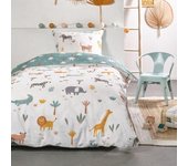 Parure de couette 140 x 200  Happy Savane  Réversible 100% Coton / 57 Fils/cm²