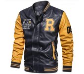 Chaqueta de otoño invierno para hombre, chaquetas de béisbol bordadas, abrigos de cuero Pu, chaquetas de cuero de piloto de lana de lujo para la universidad ajustadas XXXXL