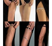 IngeSight.Z-Cadena elástica de cristal bohemio para pierna y muslo para mujer, arnés Sexy con borlas multicapa y diamantes de imitación, joyería ajustable para el cuerpo