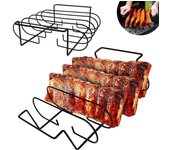 Parrilla antiadherente para costillas de barbacoa, parrilla para filetes de barbacoa, de acero inoxidable, para costillas de pollo y res, color negro, para ahumador a gas, herramientas para barbacoa