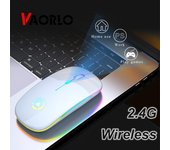 Ratón inalámbrico VAORLO 2,4G RGB, ratón silencioso, ergonómico, recargable, con retroiluminación óptica LED, ratón USB para PC y portátil negro