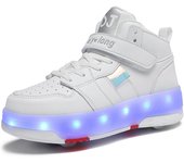 28-40 zapatos deportivos con luces para niños, zapatos para frotar, parche mágico sólido, puede cargar zapatos deslizantes de cuatro ruedas de doble fila 29 negro
