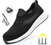 Zapatos de seguridad para el trabajo transpirables de verano para hombres y mujeres, zapatillas de trabajo ligeras con punta de acero, zapatos indestructibles, botas de trabajo de seguridad antiaplastamiento 39 negro
