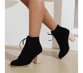 Botas de tobillo para mujer, punta redonda, tacones altos gruesos, botas cortas con cordones, zapatos casuales de moda para mujer, Otoño Invierno, marrón, negro 43 34 negro
