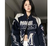 Chaqueta de béisbol Racer para mujer, ropa de calle coreana Vintage americana de gran tamaño, chaquetas de carreras de moda, abrigos Bomber Harajuku M azul