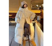 Nueva chaqueta de plumón gruesa con capucha para mujer, chaqueta holgada de pan medio y largo, chaqueta de invierno nueva de moda hasta la rodilla S (80-60kg wearable)