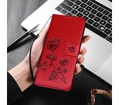 Funda tipo billetera de cuero con flor de libro rosa para Samsung Galaxy S23 Ultra S22 S21 Plus A04S A54 A53 Xiaomi Redmi Note 11 iPhone 14 13 12 Pro Max Flip Cover For Samsung S21 Plus rojo
