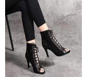 Botines elegantes negros de verano para mujer, zapatos de baile de jazz con punta abierta, tacones con cordones, zapatos de fiesta, sandalias para mujer 2024 35 beige