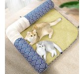 Nido de gato de estilo japonés de verano, tapete de esquina fresco y desmontable para verano, tapete para cuatro estaciones, caseta para perros, nido para mascotas, cama para gatos, tapete de ratán, suministros para gatos S