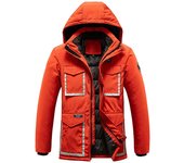 Chaqueta acolchada larga de invierno, abrigo reflectante multifuncional cálido y grueso para hombres y mujeres M rojo