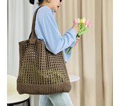 Bolso grande de playa, bolso tejido al hombro, bolso de mano de playa de ganchillo, gran capacidad, Color sólido elástico, gran bolso de carga verde