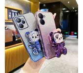 Funda con soporte para Realme C67 con diseño de oso bonito y chapado en brillo para Oppo Realme c67 c35 c33 c53 c33 c55 c30 c31 c21 Realme C31 azul