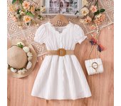 Vestido de princesa de manga corta a la moda para niños, vestido dulce de verano para niñas 100cm=4Y blanco