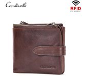Cartera de cuero de vaca Crazy Horse RFID de CONTACT, tarjetero para hombre, monedero con cremallera, monedero pequeño para hombre, billeteras de marca marrón