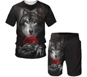 Camiseta/traje de verano con estampado de lobo en 3D para hombre, camisetas y pantalones cortos de manga corta con cuello redondo de Hip Hop, conjunto de dos piezas, chándal deportivo con animales geniales XL