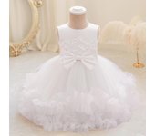 Vestidos de fiesta de bautismo para niñas pequeñas con lazo de tul blanco esponjoso y flores, vestido de princesa para el primer cumpleaños, vestido de noche para boda 6-9M blanco