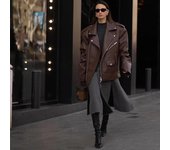 Chaqueta de cuero con cremallera y cremallera para mujer, chaqueta de otoño con solapa, manga larga, bolsillos y botones, prenda exterior de calle para mujer S negro