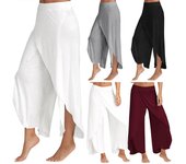 Nuevo Pantalones de pierna ancha Palazzo Boho para mujer, falda holgada de gasa, pantalones de Yoga acampanados de talla grande 5XL XXXXXL blanco