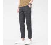 Pantalones noveno para hombre, rectos, con estampado de cuadros, bolsillos, corte fino, elásticos, ajustados, con botón en el lateral, cierre de cremallera, pantalones informales formales de negocios 3XL gris