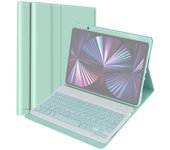 Teclado inalámbrico BT USB con funda protectora de cuero PU para tableta Compatible con iPad Air verde