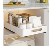 Organizador extraíble para debajo del fregadero, armario de almacenamiento, especiero de cocina, organizador de aperitivos extraíble, cesta para tocador de baño. blanco