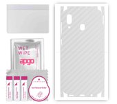 apgo Protective Skin Sticker for the back+sides compatible with Samsung Galaxy A20, Full Wrap Film, Foil, Vinyl - Pattern Transparent Carbon