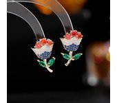 Pendientes con pasador de flor para mujer, aretes con aguja de plata 925, circonita cúbica colorida, joyería de lujo, nueva tendencia 2022 rojo
