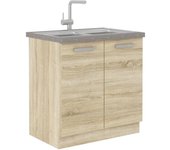 LASSEN Mueble bajo de cocina bajo fregadero L 80 cm - Decoración roble claro Sonoma