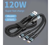 Cable de carga rápida USB 3 en 1 de 120 W y 5 A, tipo C, micro USB, cable de datos para iPhone 16, 15, Realme, Samsung, Huawei P50. 1.2m negro
