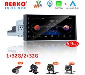 REAKOSOUND Android 11 Radio de coche Estéreo Autoradio 1 Din 6.9 '' Pulgadas Reproductor multimedia para coche GPS Bluetooth Wifi USB FM MirrorLin 1+32
