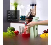 Exprimidor eléctrico compacto para el hogar: funcionamiento silencioso, separación eficiente de jugo y pulpa, ideal para frutas. DC motor verde/aguacate