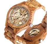 Relojes de madera de cerezo para hombre, esfera con mecanismo al descubierto Retro, reloj mecánico automático de madera, pulsera de madera ajustable, reloj de pulsera para hombre