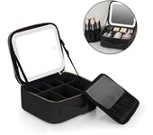 Bolso del maquillaje del viaje con el estuche cosmético recargable ajustable del tren de las luces del color del espejo 3 iluminados Small Size negro