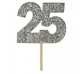 Anniversary House Adorno para tarta con purpurina del 25.º aniversario (Paquete de 12) One Size plata