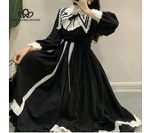 Vestido japonés de Lolita para mujer, vestido gótico Kawaii por debajo de la rodilla con cordones y volantes, vestido Vintage coreano dulce, nuevo vestido de otoño para mujer M