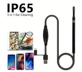 Cámara limpiadora de oídos 3 en 1 de 5,5mm, 2m, para PC Android, cámara endoscópica HD de 6 LED con cucharas para orejas para niños/adultos y juego fijo negro