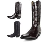 Botas de motociclista vaqueras de estilo country vintage para hombre de Cowboy Moots, de cuero, bordadas, con punta puntiaguda, hasta la mitad de la pantorrilla, cómodas 35 negro