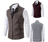 Ropa para hombre Chaqueta sin mangas Chaleco de punto Cárdigan con cremallera completa Primavera Otoño Marrón Abrigo deportivo informal Chalecos tipo suéter para hombre 2XL café