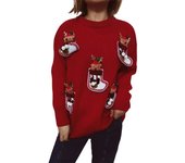 Suéter de punto con cuello redondo holgado y navideño de moda para mujer otoño e invierno L rojo